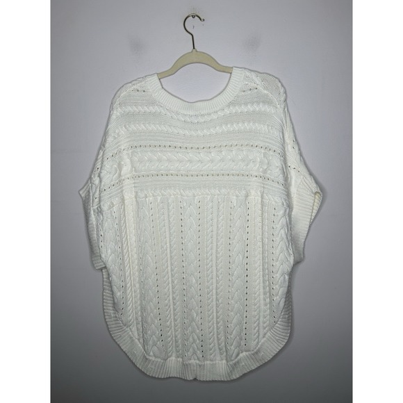 Talbots Sweater Women's Ivory Sweater Cable Knit Cape Poncho Cozy Size Med/Large - Picture 7 of 7
